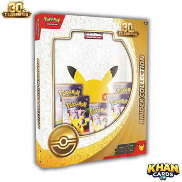Pokémon 30th Celebration Binder Collection – 5 Booster Packs + 9-Pocket Binder – Live Opening or Sent Sealed