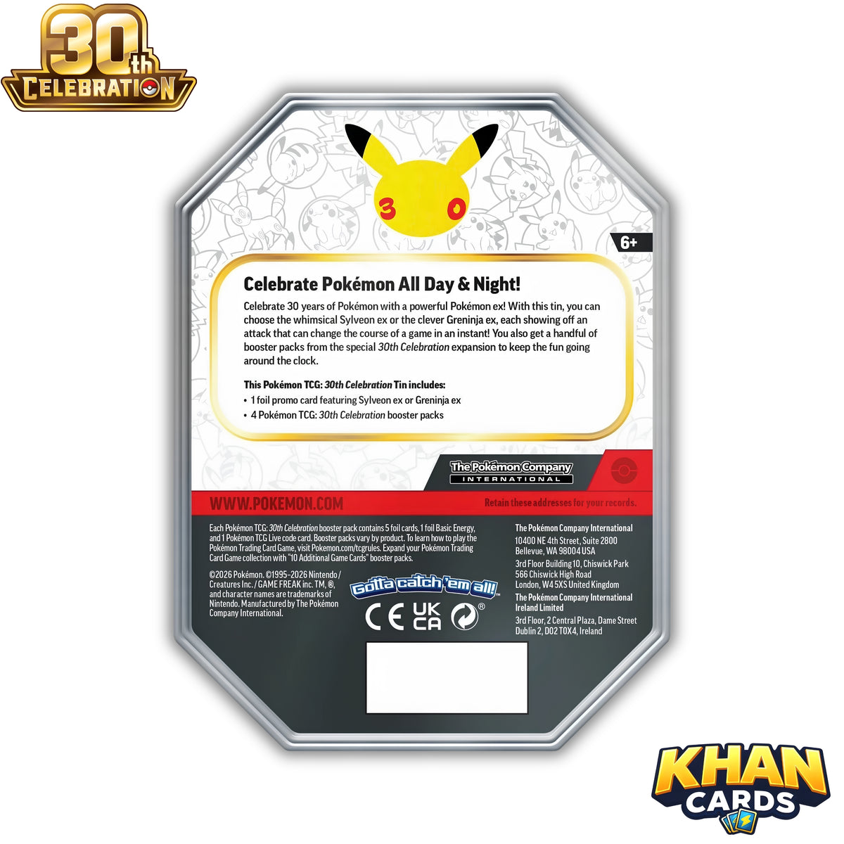 Pokémon 30th Celebration ex Tin – Sylveon or Greninja – Pick Your Tin – 4 Booster Packs - Pokemon TCG